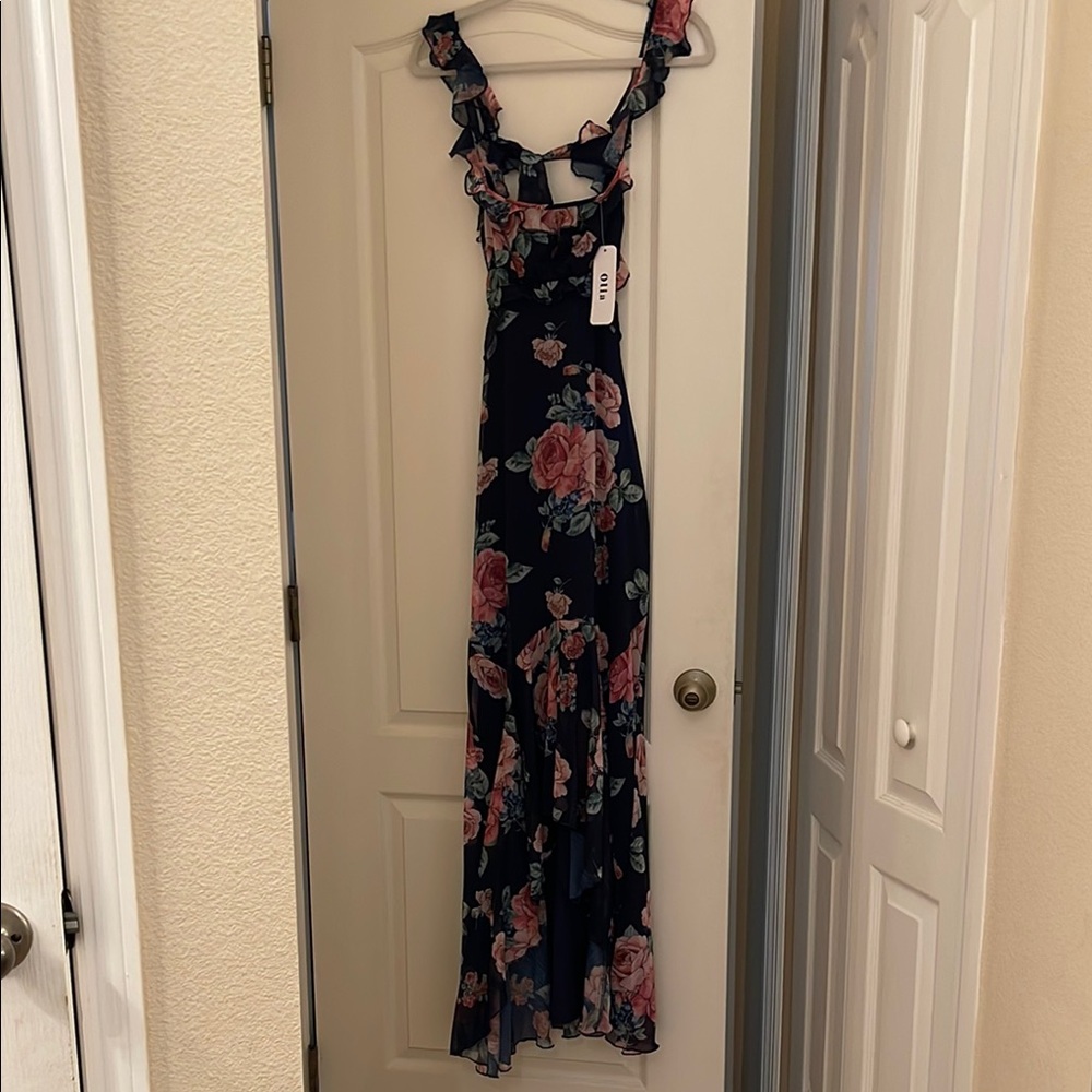 OLIA ZAVOZINA Black and Pink Sleeveless Maxi Dress